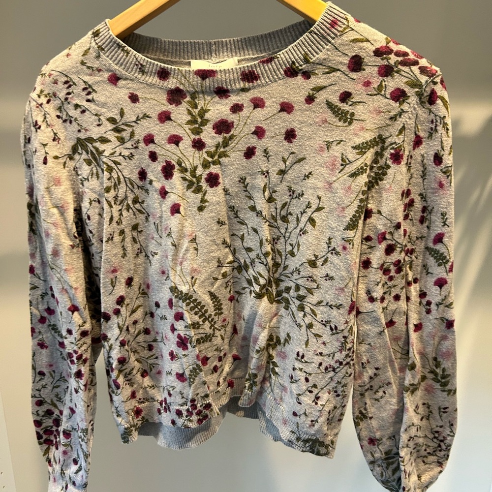 Joie Floral Crew Neck Sweater - Gray and Purple